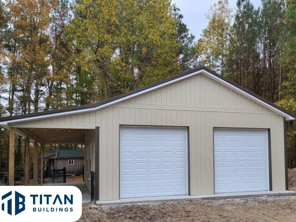 30x40x12 pole barn with attached lean-to