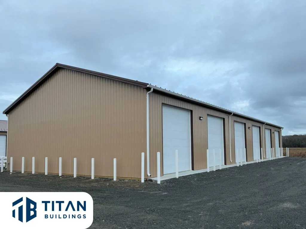 Premium 50x100 commercial flex space pole building in Delaware by Titan Buildings